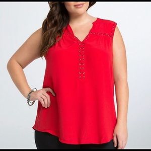 Torrid Grommet Lace Up Tank, Red 3X